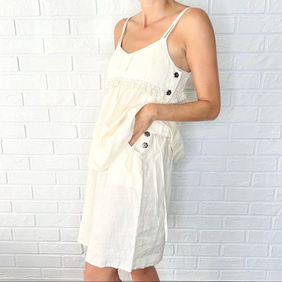 Anthropologie Easel Cream Linen Babydoll Tank Top And Skirt Coord Set - Picture 3 of 14